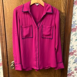 Magenta and navy pocket button up